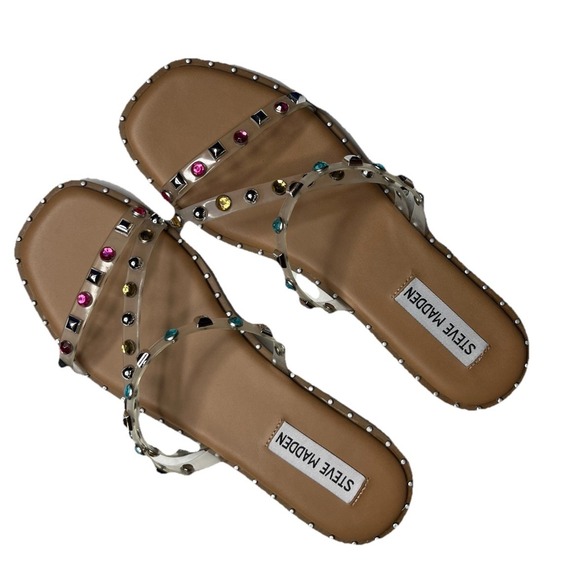 Steve Madden Shoes - Steve Madden Jeweled Studded Clear Strappy Sandals Size 7.5